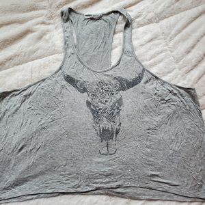 Project Social T Gray oversized tank with skull